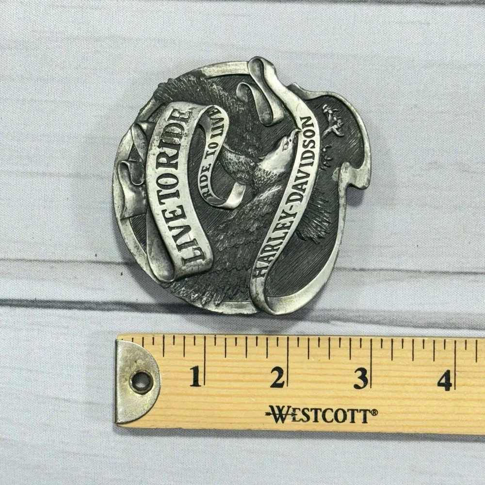 Harley Davidson Belt Buckle Unisex OS Silver Vintage Eagle Live to Ride Biker